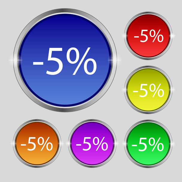 5 Prozent Rabatt Zeichen Symbol. Verkaufssymbol. Sonderangebotsetikett. Set von farbigen Schaltflächen Vektor - Vektor, Bild