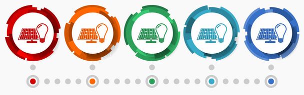 Light bulb and solar panel concept vector icon set, flat design pointers, infographic template - ベクター画像