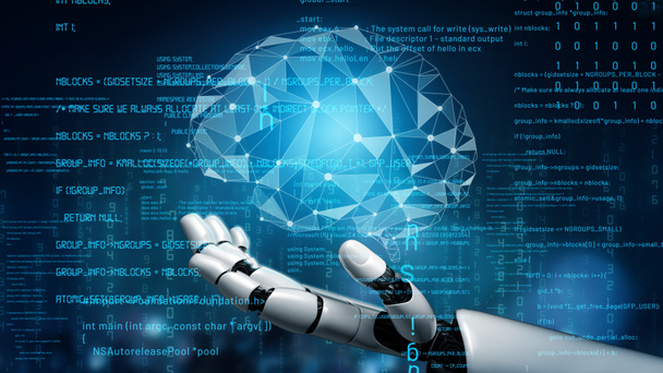 Robot futuriste intelligence artificielle développement technologique révolutionnaire de l'IA et concept d'apprentissage automatique. Global robotic bionic science research for future of human life. Graphique de rendu 3D. - Photo, image
