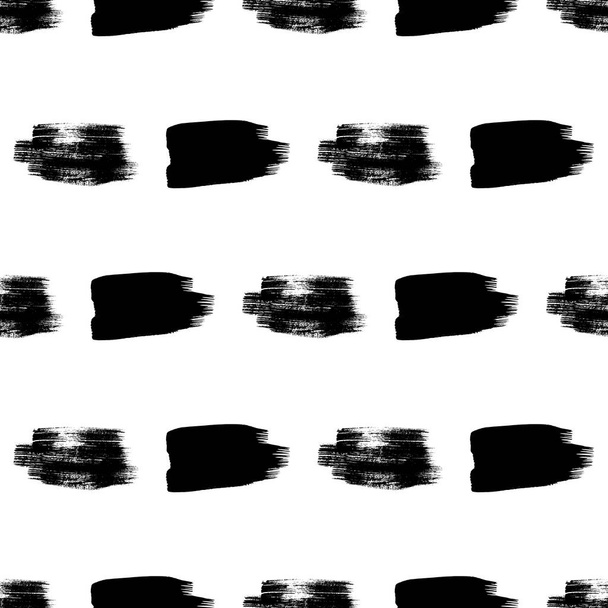 Бесшовный рисунок с черным мазком от руки на белом фоне. Абстрактная фактура. Векторная иллюстрация - Вектор,изображение