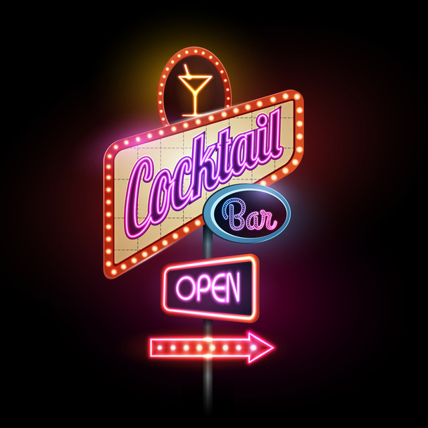Neon sign.Cocktail bar - Vector, Image