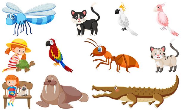 Набор различных диких животных в карикатурном стиле - Вектор,изображение