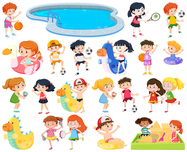 Σύνολο των παιδιών που κάνουν διαφορετικές δραστηριότητες εικονογράφηση - Διάνυσμα, εικόνα