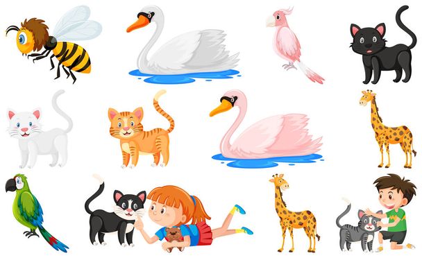 Set di vari animali selvatici in stile cartone animato illustrazione - Vettoriali, immagini