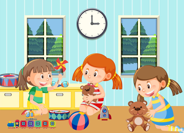 Crianças brincando dentro da casa ilustração - Vetor, Imagem