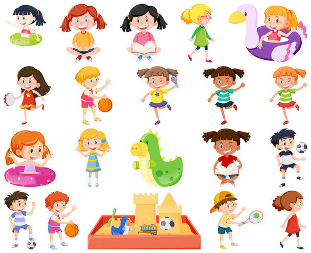 Conjunto de crianças fazendo diferentes atividades ilustração
 - Vetor, Imagem