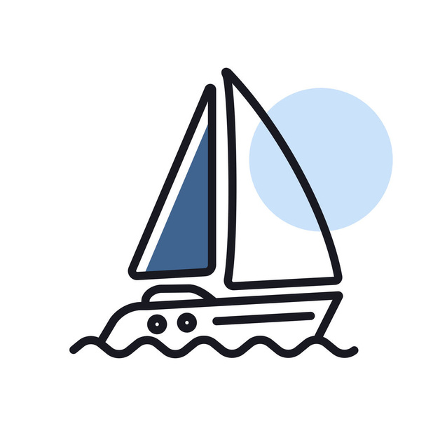 Yacht à voile vecteur icône isolée. Symbole graphique pour le voyage et le tourisme conception du site Web et des applications, logo, application, interface utilisateur - Vecteur, image