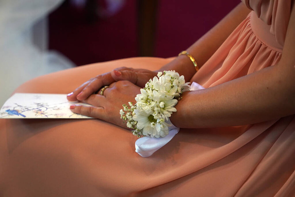 bride maid of honor flower bracelet detail - Photo, Image