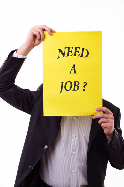 Torso of Man Holding "Need a job" - 写真・画像