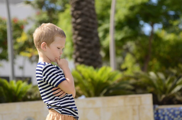 Portrait of a little boy. A child for a walk, fresh air. Baby emotions - Φωτογραφία, εικόνα