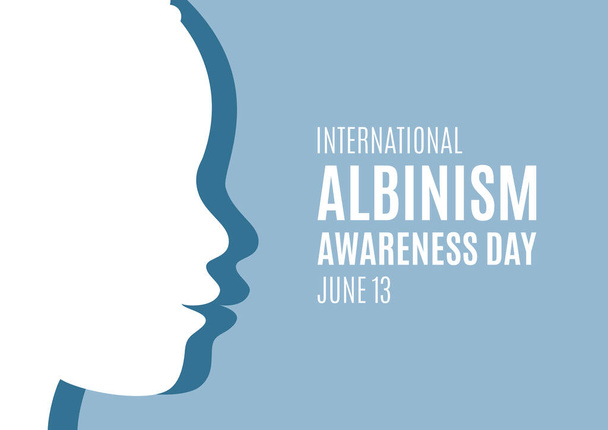 Διάνυσμα Παγκόσμιας Ημέρας Ευαισθητοποίησης Albinism. Πρόσωπο παιδιού από διάνυσμα σιλουέτας προφίλ. Ανθρώπινη εικόνα προφίλ κεφαλής. Albinism Awareness Day Poster, 13 Ιουνίου. Σημαντική μέρα - Διάνυσμα, εικόνα