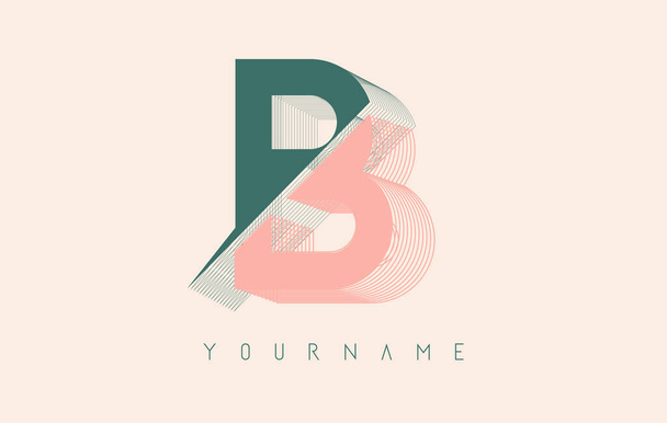Wireframe B Letter Logo Design in twee kleuren. Creatieve vectorillustratie met bekabeld, gespiegeld raamwerk. - Vector, afbeelding