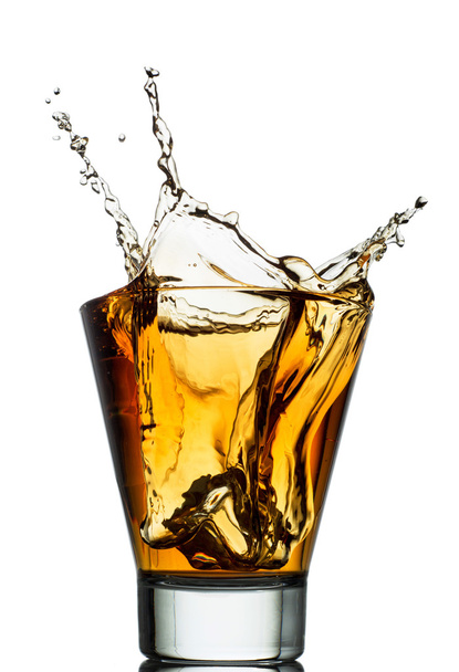 Isolated shots of whiskey with splash on white - Fotografie, Obrázek