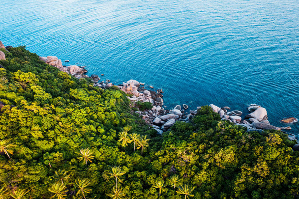vue en angle élevé sur l'île et la mer, l'île et les arbres verts - Photo, image
