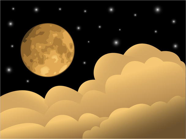 Mondschein, Sterne und Wolken. - Vektor, Bild