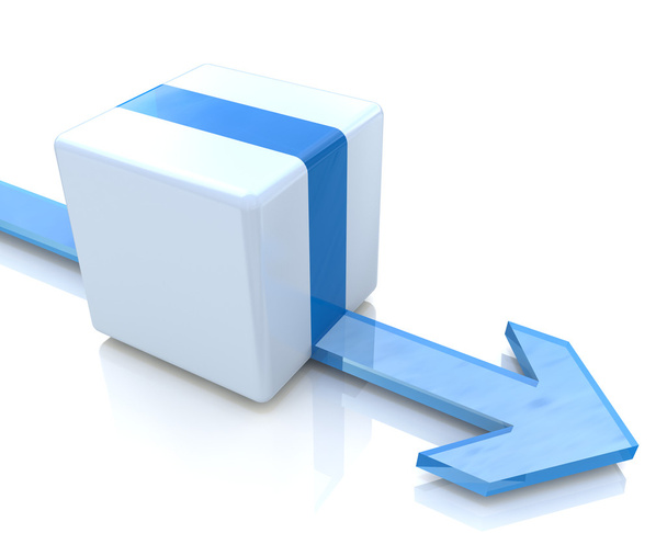 3D blue cube with an arrow pointing the direction. Concept illus - Photo, Image