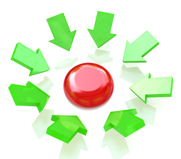 red button and green arrows - Zdjęcie, obraz