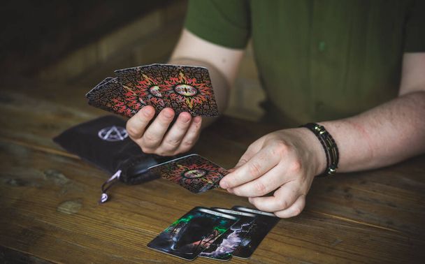  Tarot cards telling, concept of prediction, Slavic magic . Europe, Kiev Ukraine, June 12 : Illustrative Editorial     - Photo, Image