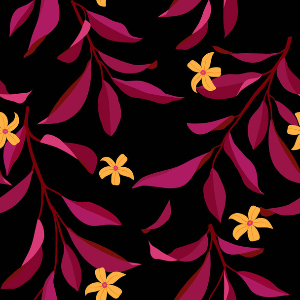 Seamless summer pattern with leaves and flowers. Vector elegant floral background for fabric , wallpaper, print, cover, banner and invitation. - Vector, afbeelding
