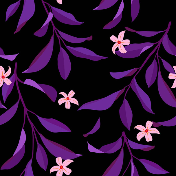 Seamless summer pattern with leaves and flowers. Vector elegant floral background for fabric , wallpaper, print, cover, banner and invitation. - Vector, Imagen