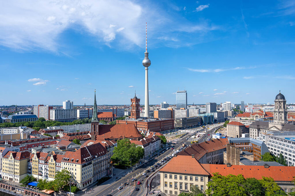 Downtown Berlin with the famous TV Tower on a sunny day - Photo, Image