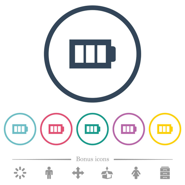 Full battery with three load units alternate flat color icons in round outlines. 6 bonus icons included. - Vektor, Bild