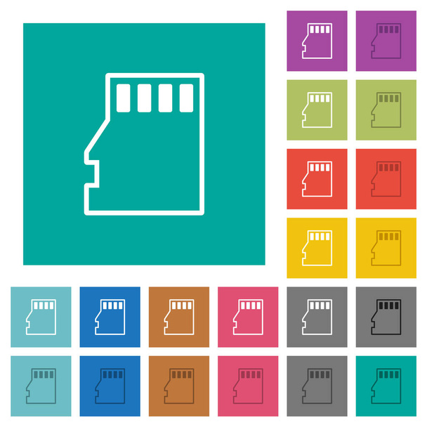 Micro SD memory card outline multi colored flat icons on plain square backgrounds. Included white and darker icon variations for hover or active effects. - Vector, Image