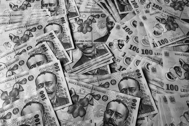 Στοίβα ρουμάνικων χρημάτων. RON Leu Money Ευρωπαϊκό νόμισμα - Φωτογραφία, εικόνα