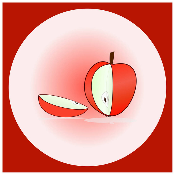 Symbol pokrojonego czerwonego jabłka w czerwonej kwadratowej ramce z kółkiem - Wektor, obraz