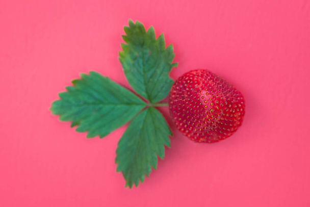 Jednoduché zralé červené jahody izolované na červeném pozadí - Fotografie, Obrázek