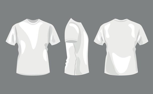 Tyylikkäät valkoiset t-paidat harmaalla pohjalla, näkymä eri näkökulmista - Vektori, kuva