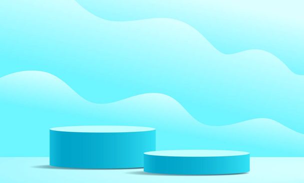 Dois fundo pódio redondo com formas 3d geométricas, suporte de produto em tons azuis - Vetor, Imagem