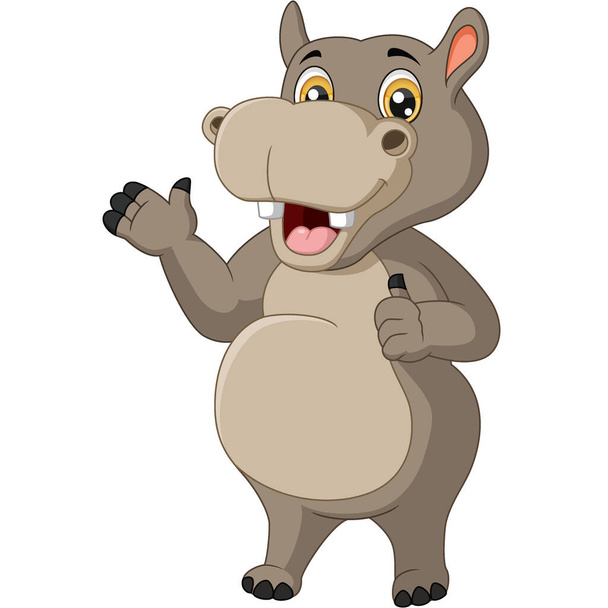Vector Illustration of Cute hippo cartoon waving hand - Vektor, kép