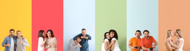 Set of many people on colorful background. Friendship Day - Photo, Image