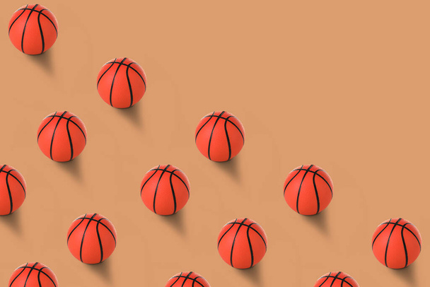 Muitas bolas de basquete no fundo bege com espaço para texto - Foto, Imagem