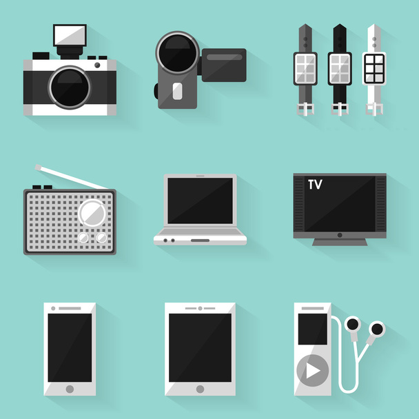 Flat icon set. Device. White style - Vector, afbeelding