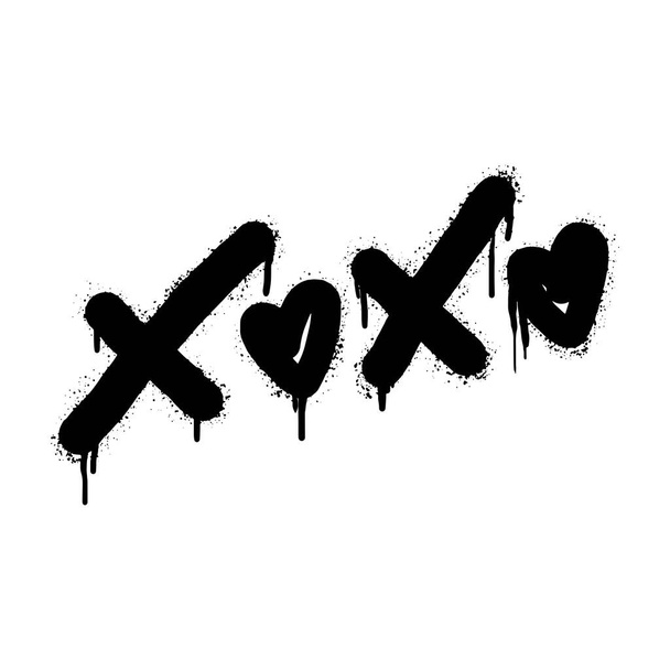 Spray beschilderde graffiti Xoxo woord in het zwart over wit. Druppels gespoten Xoxo woorden. geïsoleerd op witte achtergrond. vectorillustratie - Vector, afbeelding