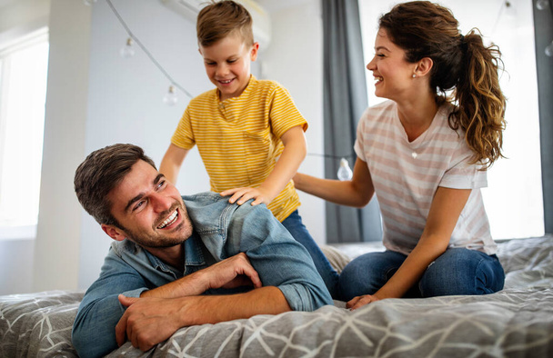 Happy family spending time together, having fun at home. People, happiness concept. - Fotoğraf, Görsel