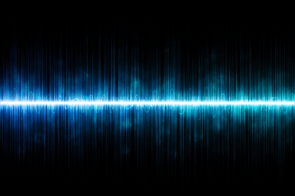 Hanghullámok fekete háttérrel. Kék hanghullámok számítógép grafika. - Fotó, kép
