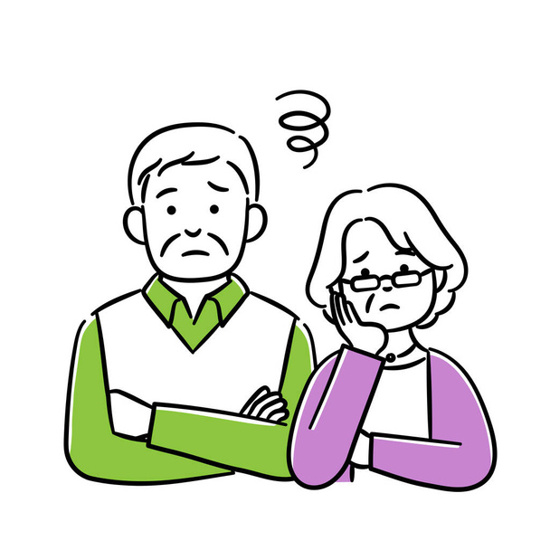 Simple illustration of a senior couple in trouble - Vector, Image