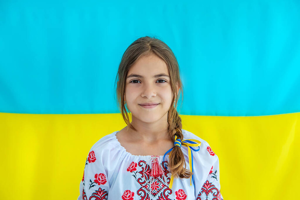 Ukrainian girl child in vyshyvanka. Selective focus. Kid. - 写真・画像