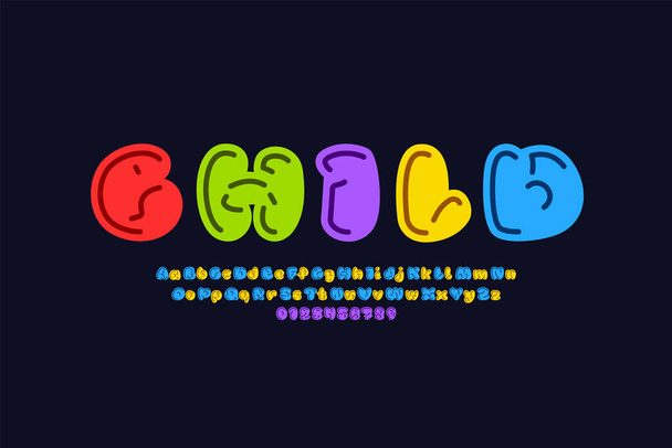 Разноцветный шрифт, комический алфавит в стиле мультфильма, прописные буквы и цифры, векторная иллюстрация 10EPS - Вектор,изображение