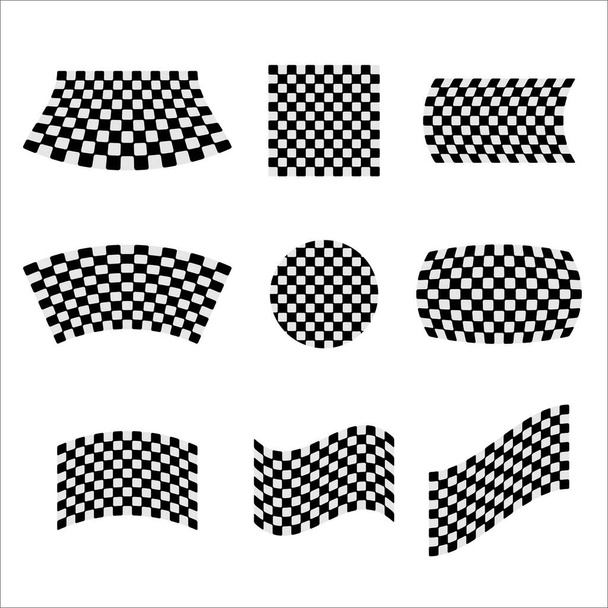 Stel og ras vlag stickers verschillende geometriek vormen. Zwart-witte vierkanten ontwerp elementen - Vector, afbeelding