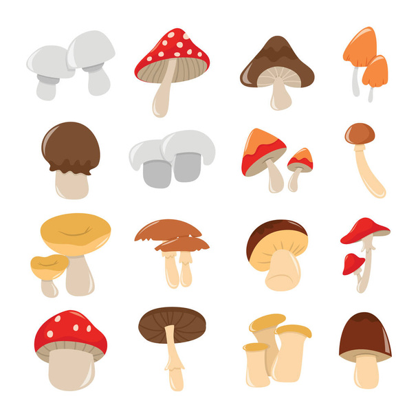 Uma ilustração vetorial de desenhos animados de vários cogumelos conjunto. - Vetor, Imagem
