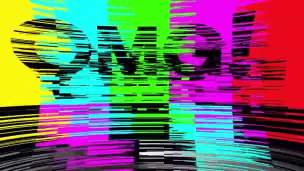 Δεν οθόνη σήμα τηλεόραση με επιγραφή OMG. Ράβδοι βαθμονόμησης δοκιμής χρώματος Απρόσκοπτη λειτουργία loop animation - Πλάνα, βίντεο