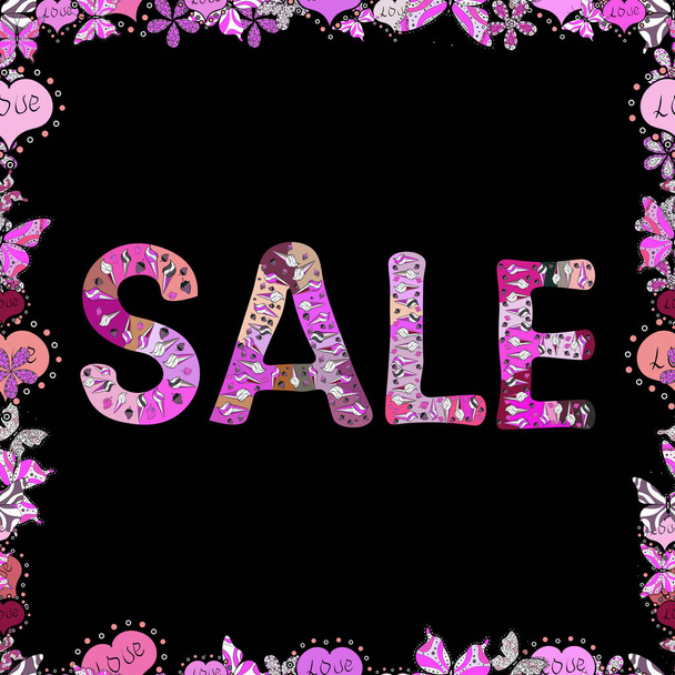 Seasonal discounts set. Sale. Seamless. Ornate vector colorful frame. Illustration in neutral, pink and black colors. - Vector, Image