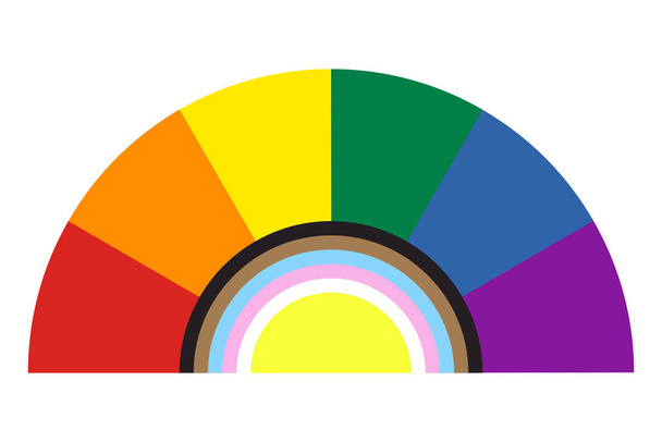 Rainbow kuvake väreillä sektorin tyyliin. Mustia ja ruskeita raitoja. Ylpeyden lippuyhteisö. Vektoriesimerkki - Vektori, kuva