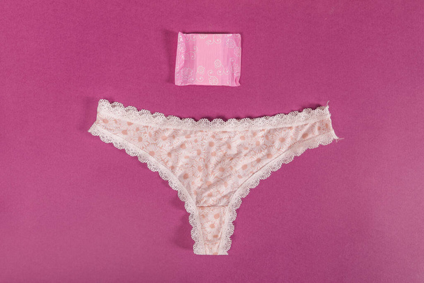 top view panties with sanitary towel. High resolution photo - Photo, Image