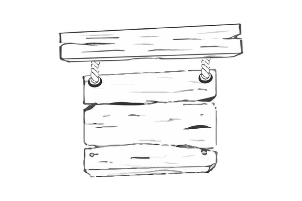 Wegwijzer houten wegwijzer in doodle stijl geïsoleerd op witte achtergrond. Met de hand getekende verkeersborden. Vectorillustratie - Vector, afbeelding