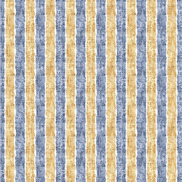 Seamless French country kitchen stripe fabric pattern print. Blue yellow white vertical striped background. Batik dye provence style rustic woven cottagecore textile - Photo, Image
